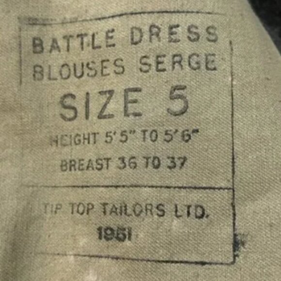 Battle Dress Blouses Serge 1951 Military Jacket Vintage Tip Top Tailors Post WW2 - Picture 7 of 7